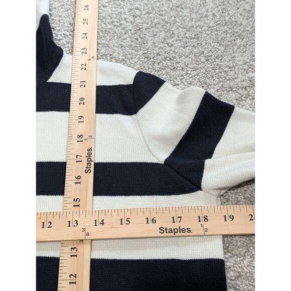 CHAPS Black White Striped Knit Long Sleeve Sweater Zip Front Size M - Picture 6 of 6